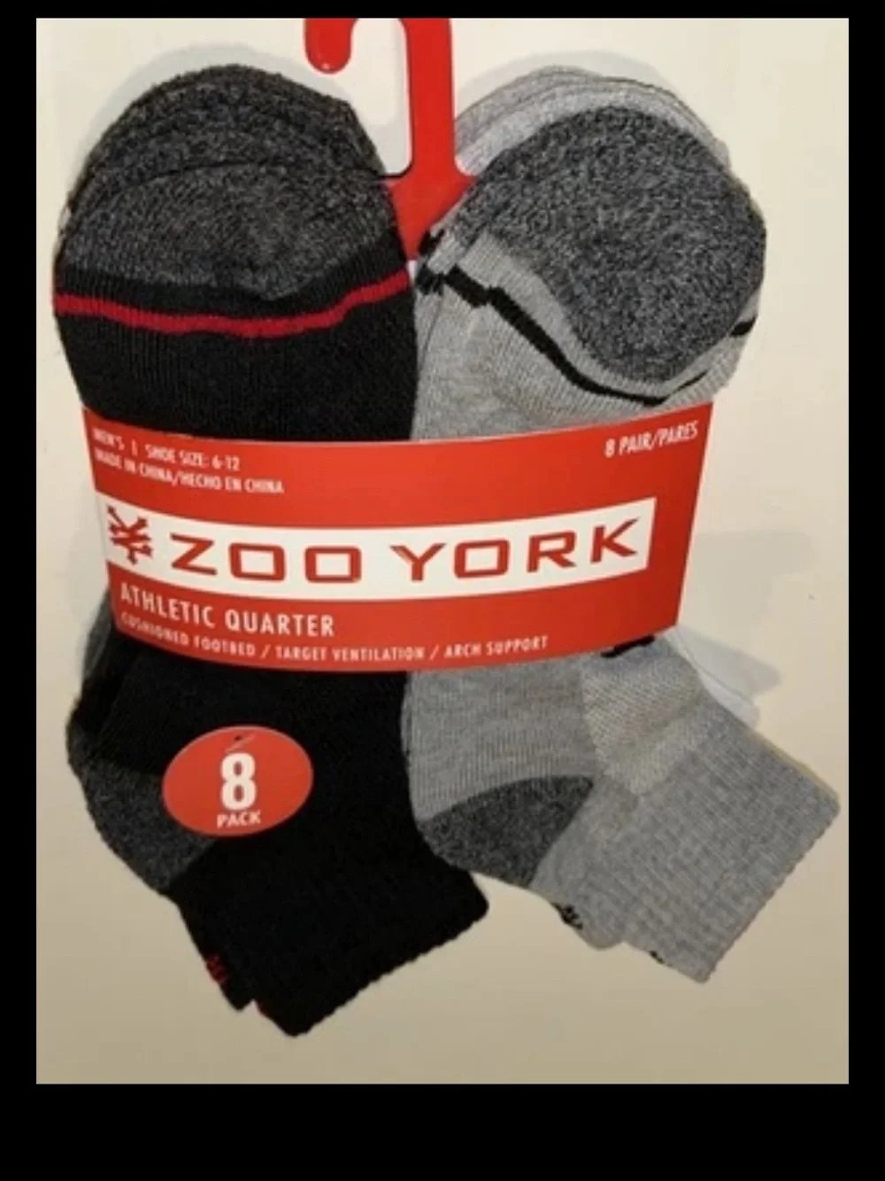 Zoo York Quarter Socks 8 Pair Men 6-12 Gray Black White w ZY Logos NEW! Skate